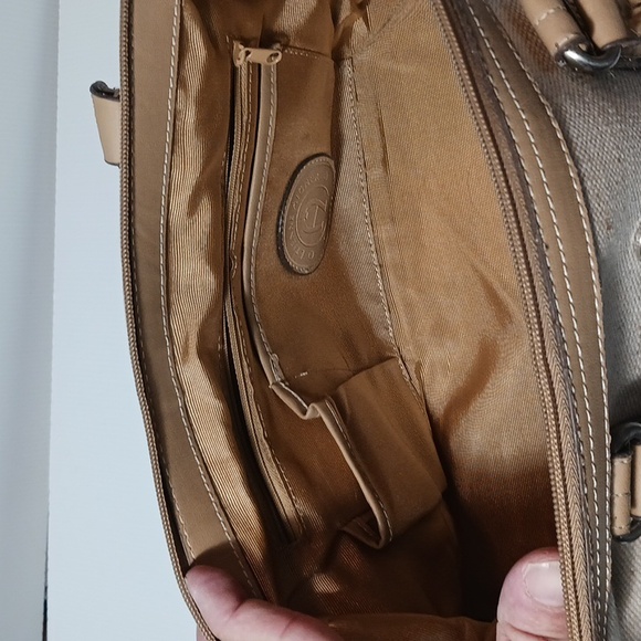 Etienne Aigner  Double Handle Jute Satchel shoulder bag in cream and tan - Picture 8 of 10